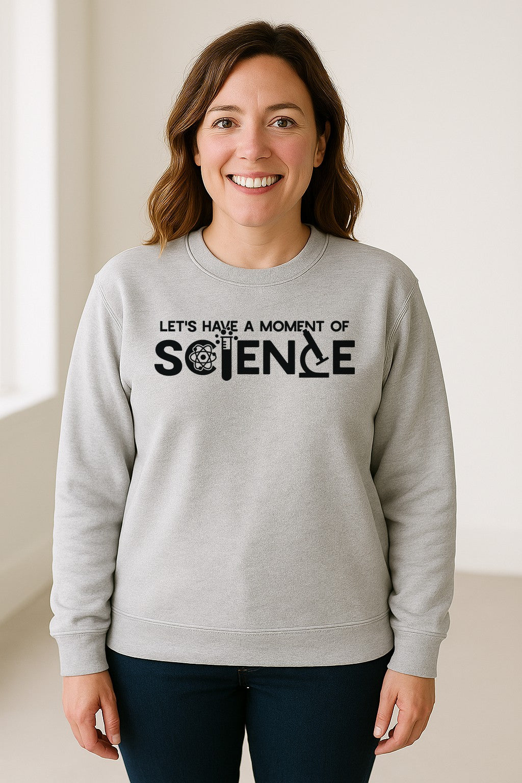 Moment of Science Sweatshirt, Atom and Lab Glassware Graphic for Teachers, Students and Scientists