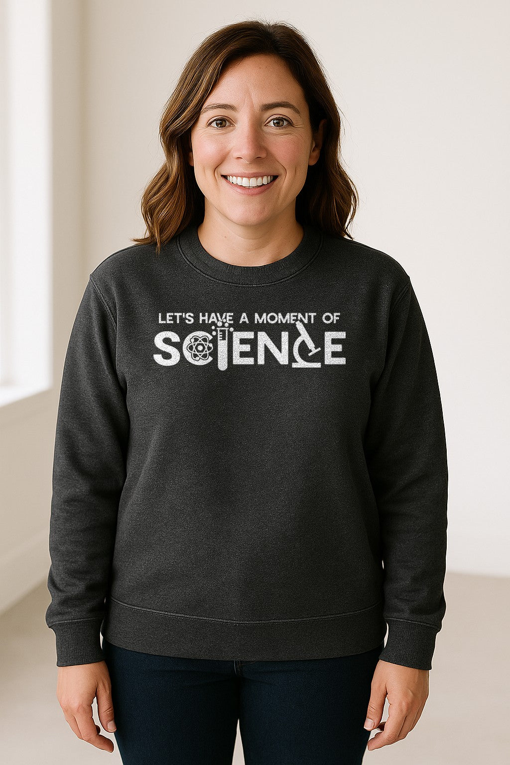 Moment of Science Sweatshirt, Atom and Lab Glassware Graphic for Teachers, Students and Scientists