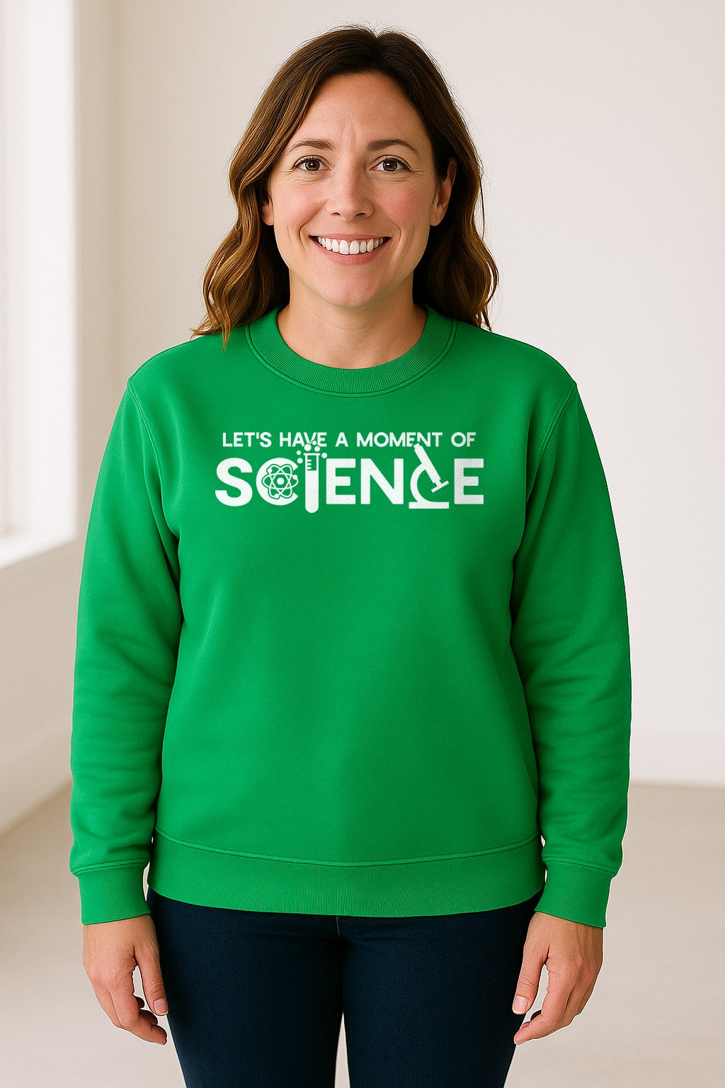 Moment of Science Sweatshirt, Atom and Lab Glassware Graphic for Teachers, Students and Scientists