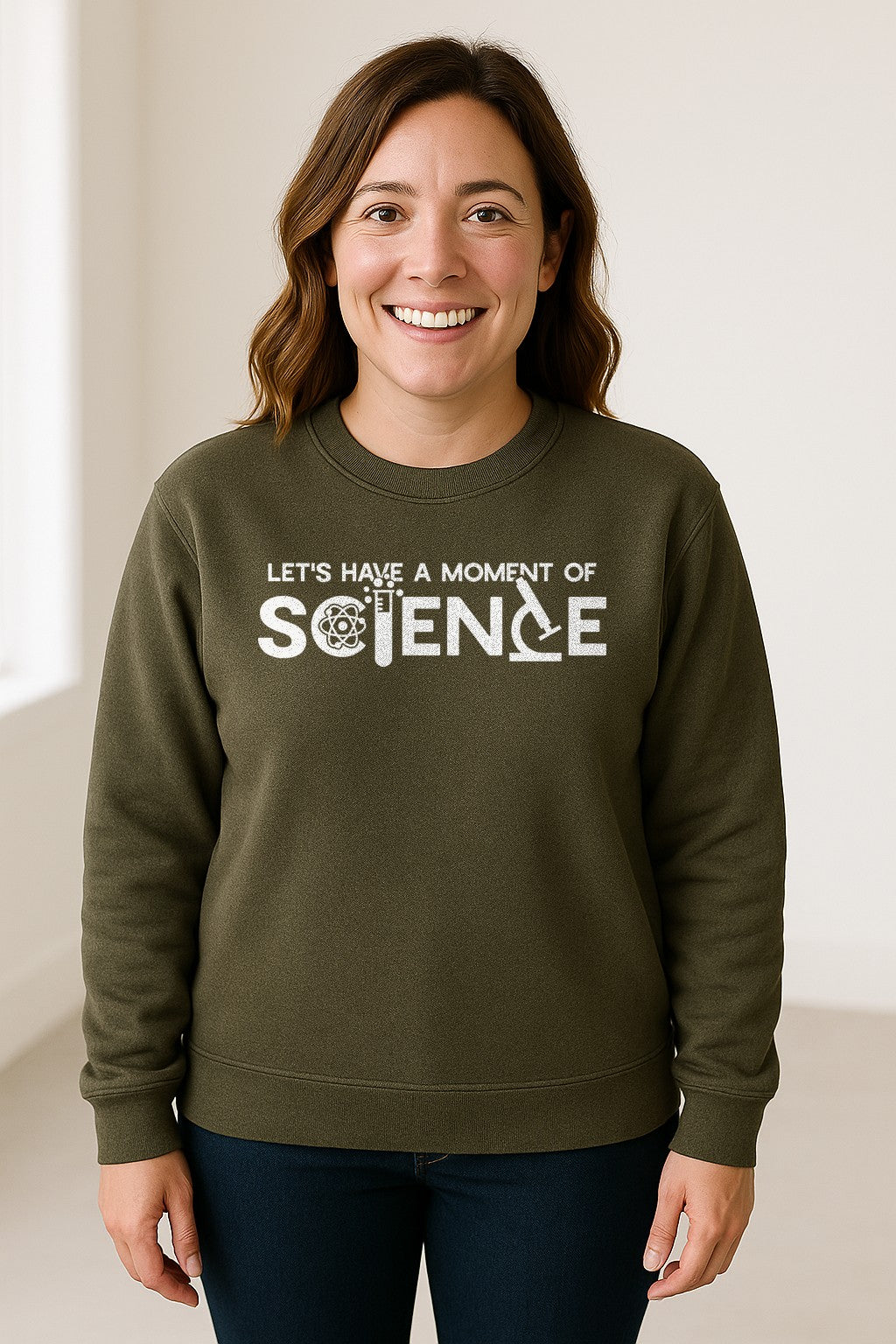 Moment of Science Sweatshirt, Atom and Lab Glassware Graphic for Teachers, Students and Scientists