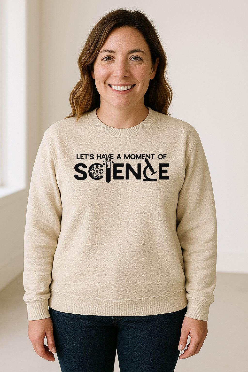 Moment of Science Sweatshirt, Atom and Lab Glassware Graphic for Teachers, Students and Scientists