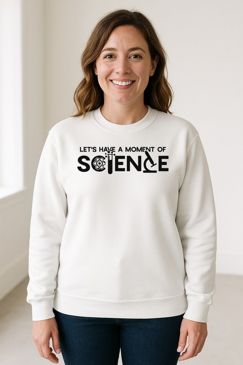 Moment of Science Sweatshirt, Atom and Lab Glassware Graphic for Teachers, Students and Scientists