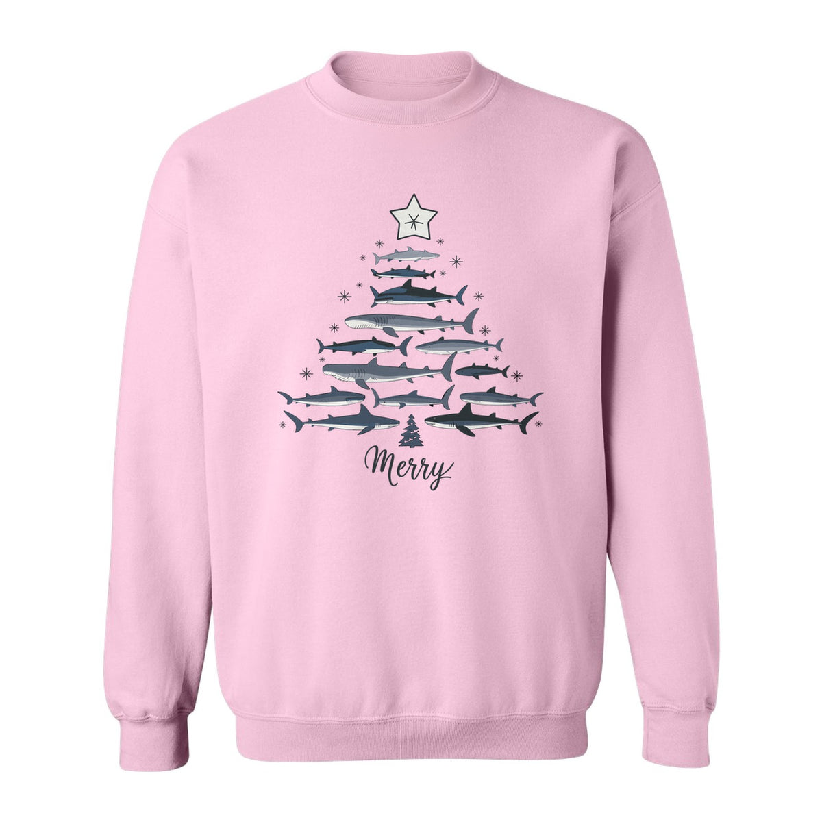 Shark Christmas Tree Sweatshirt, Merry Ocean Animal Holiday Graphic for Marine Life Fans