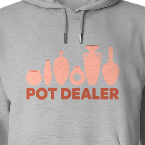 Pot Dealer Hoodie, Funny Pottery Artist Pullover with Ceramic Vessels for Ceramicists and Clay Crafters