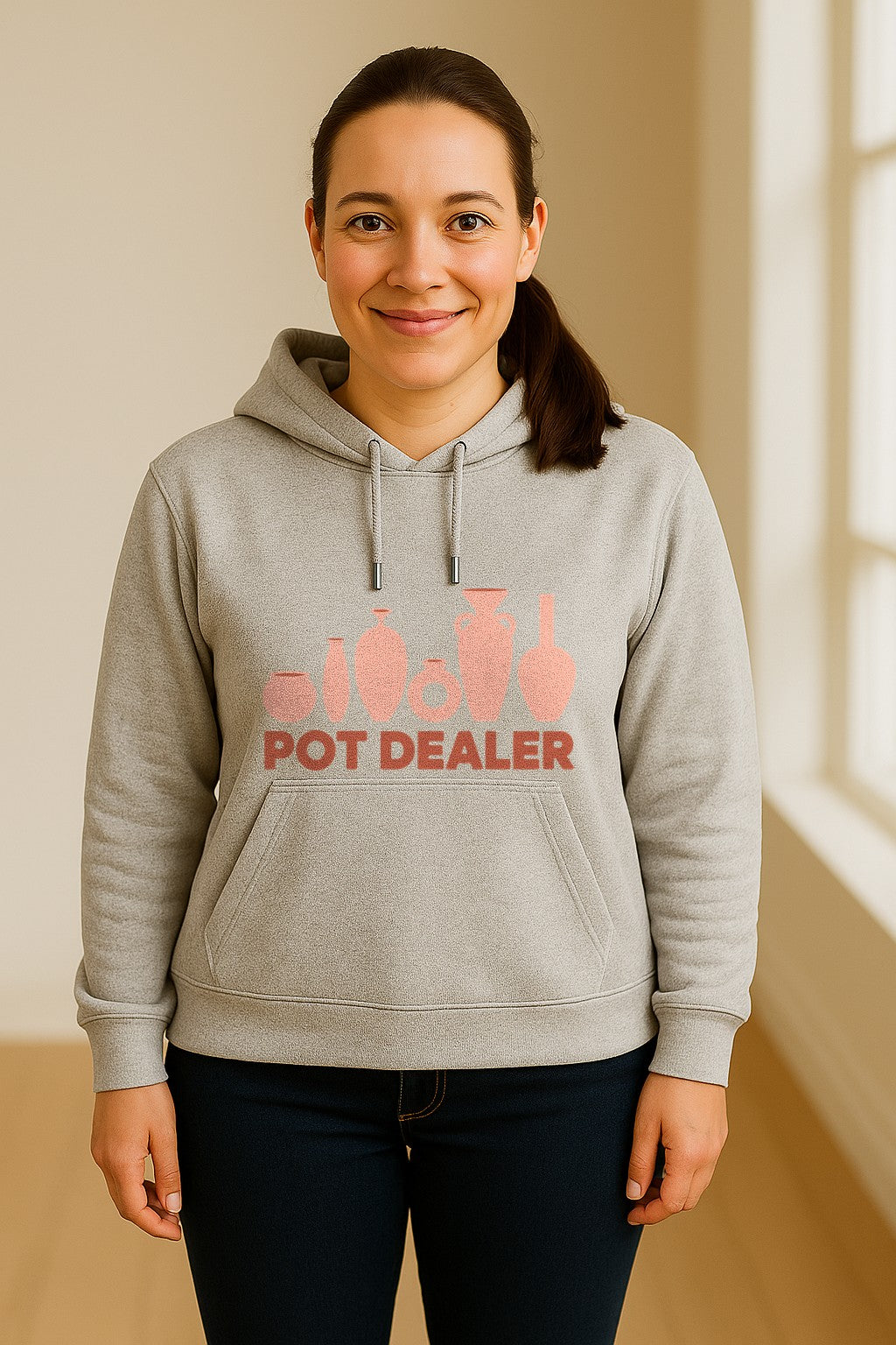Pot Dealer Hoodie, Funny Pottery Artist Pullover with Ceramic Vessels for Ceramicists and Clay Crafters