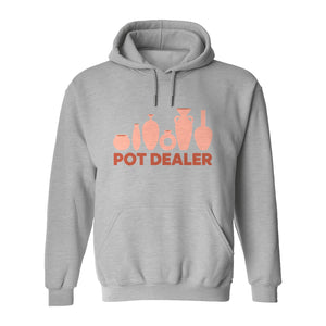 Pot Dealer Hoodie, Funny Pottery Artist Pullover with Ceramic Vessels for Ceramicists and Clay Crafters