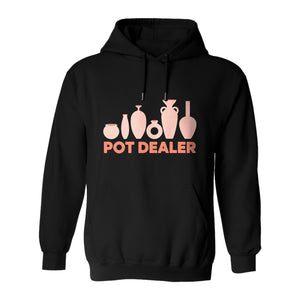 Pot Dealer Hoodie, Funny Pottery Artist Pullover with Ceramic Vessels for Ceramicists and Clay Crafters