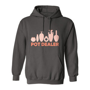Pot Dealer Hoodie, Funny Pottery Artist Pullover with Ceramic Vessels for Ceramicists and Clay Crafters