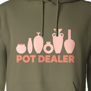 Pot Dealer Hoodie, Funny Pottery Artist Pullover with Ceramic Vessels for Ceramicists and Clay Crafters