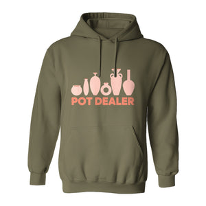 Pot Dealer Hoodie, Funny Pottery Artist Pullover with Ceramic Vessels for Ceramicists and Clay Crafters