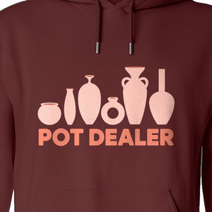 Pot Dealer Hoodie, Funny Pottery Artist Pullover with Ceramic Vessels for Ceramicists and Clay Crafters