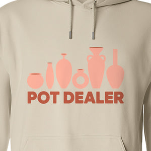 Pot Dealer Hoodie, Funny Pottery Artist Pullover with Ceramic Vessels for Ceramicists and Clay Crafters