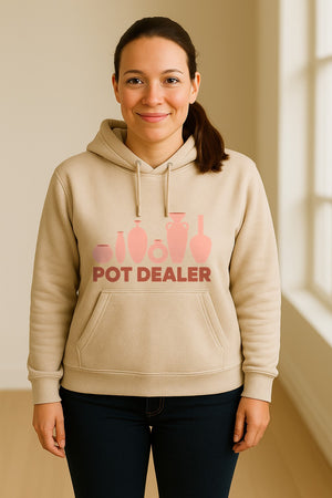Pot Dealer Hoodie, Funny Pottery Artist Pullover with Ceramic Vessels for Ceramicists and Clay Crafters