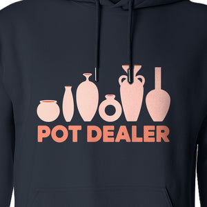 Pot Dealer Hoodie, Funny Pottery Artist Pullover with Ceramic Vessels for Ceramicists and Clay Crafters