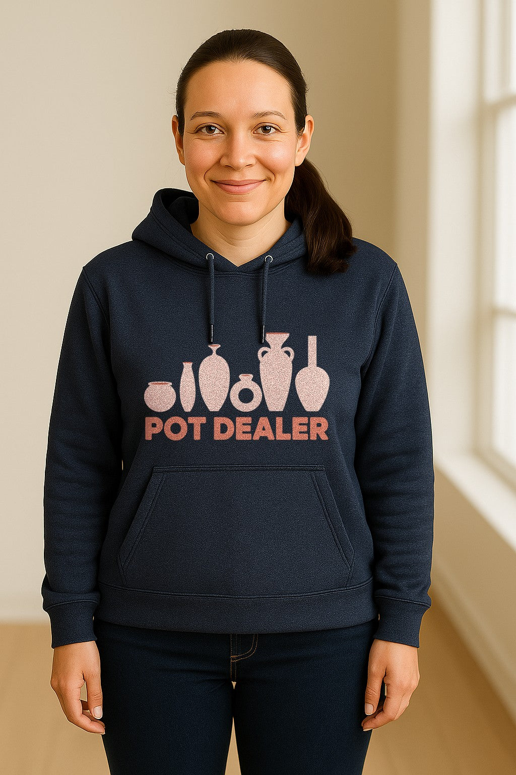 Pot Dealer Hoodie, Funny Pottery Artist Pullover with Ceramic Vessels for Ceramicists and Clay Crafters