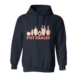 Pot Dealer Hoodie, Funny Pottery Artist Pullover with Ceramic Vessels for Ceramicists and Clay Crafters