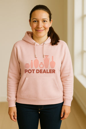 Pot Dealer Hoodie, Funny Pottery Artist Pullover with Ceramic Vessels for Ceramicists and Clay Crafters