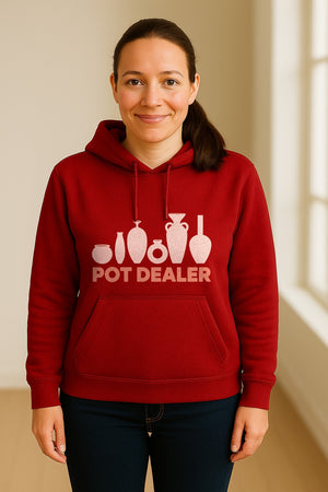 Pot Dealer Hoodie, Funny Pottery Artist Pullover with Ceramic Vessels for Ceramicists and Clay Crafters