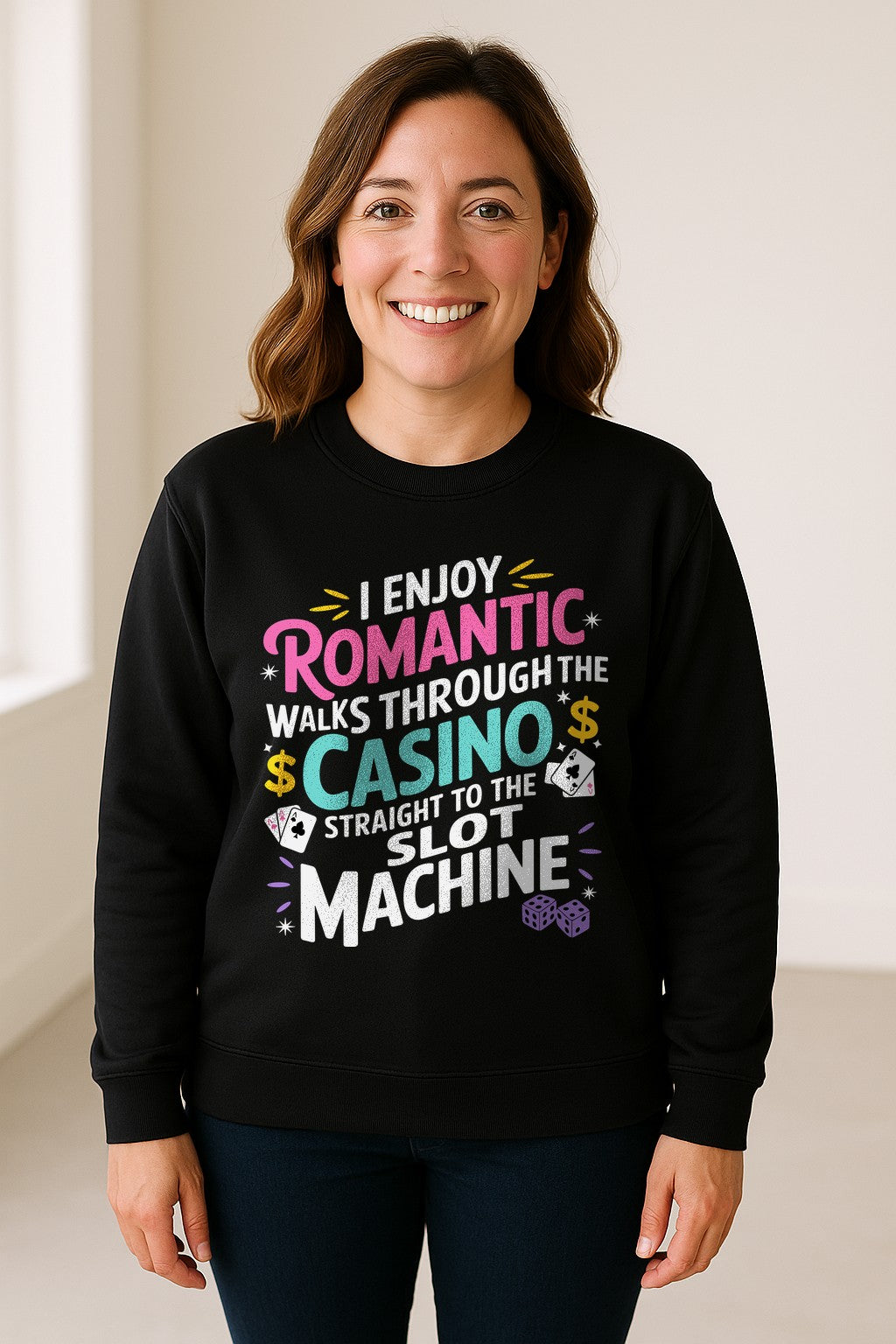Gambling Sweatshirt, I Enjoy Romantic Walks Through the Casino Funny Slot Machine Crewneck