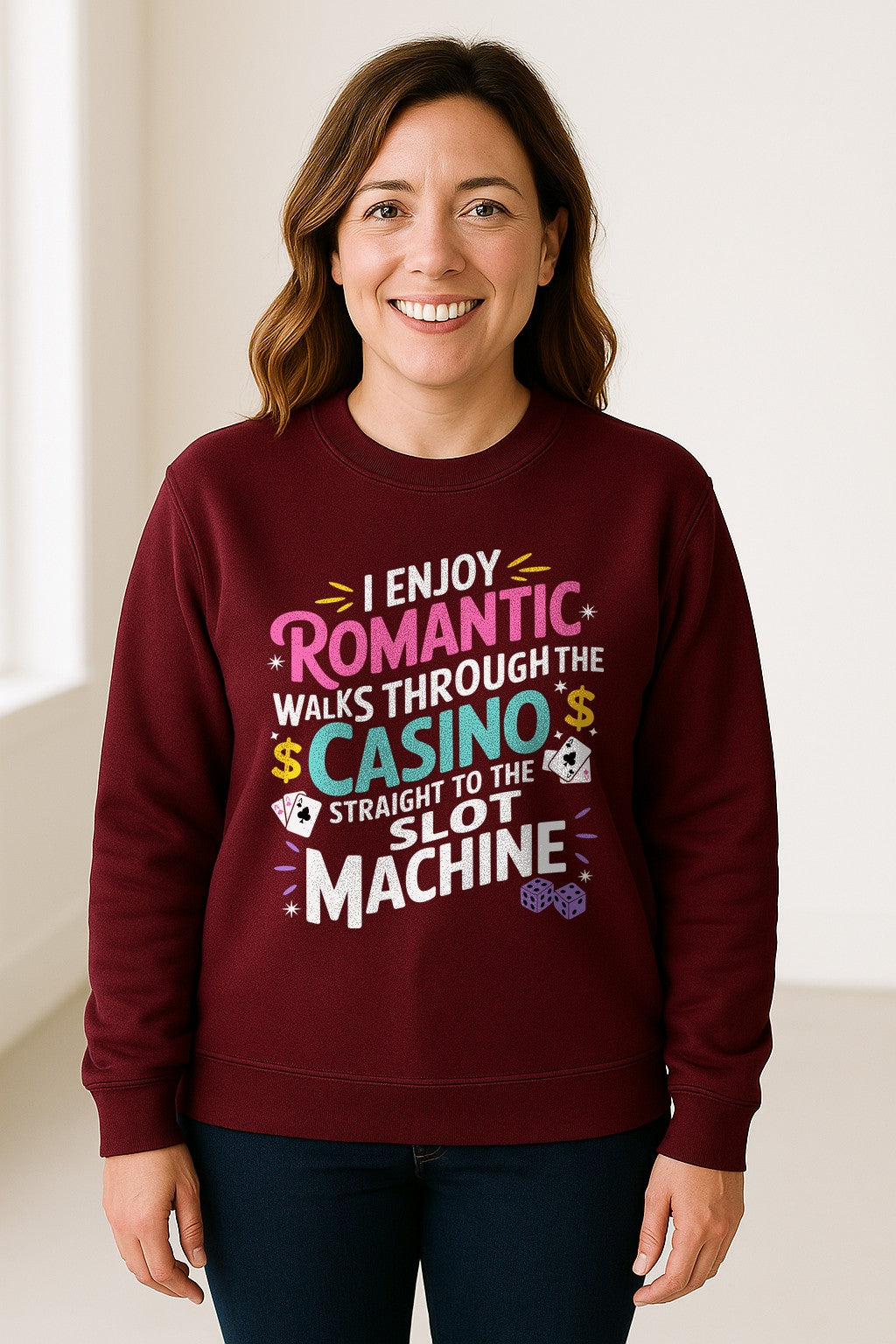 Gambling Sweatshirt, I Enjoy Romantic Walks Through the Casino Funny Slot Machine Crewneck