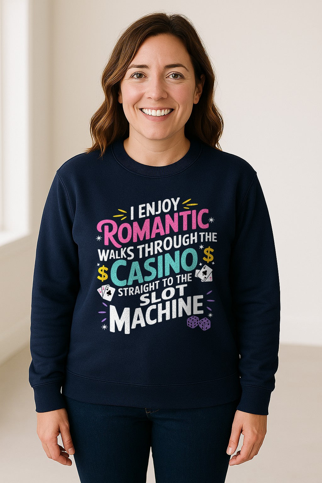Gambling Sweatshirt, I Enjoy Romantic Walks Through the Casino Funny Slot Machine Crewneck