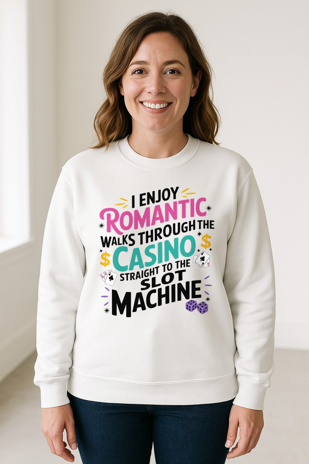 Gambling Sweatshirt, I Enjoy Romantic Walks Through the Casino Funny Slot Machine Crewneck