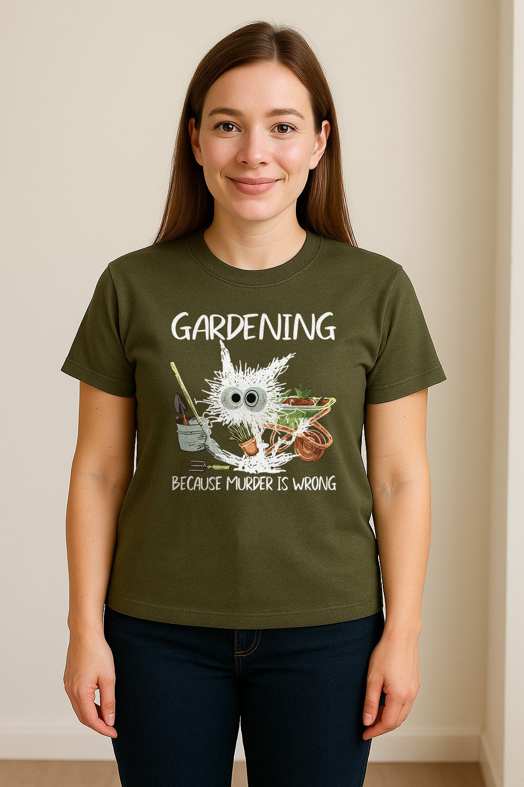 Gardening T-Shirt, Black Cat Because Murder Is Wrong Funny Plant Lover Gift