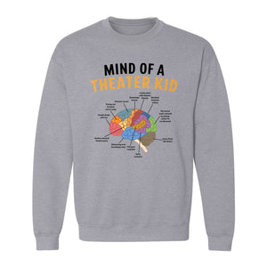 Theater Kid Sweatshirt, Colorful Brain Graphic About Rehearsals and Costumes for Drama Students and Actors