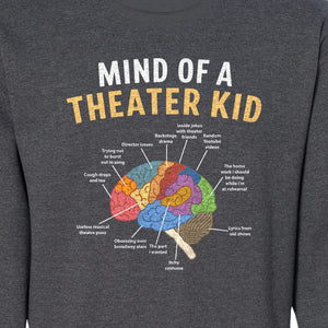 Theater Kid Sweatshirt, Colorful Brain Graphic About Rehearsals and Costumes for Drama Students and Actors