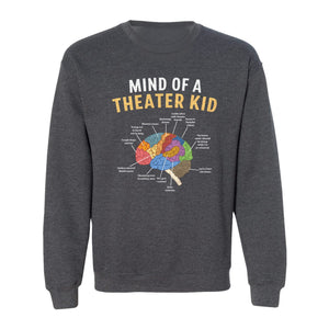Theater Kid Sweatshirt, Colorful Brain Graphic About Rehearsals and Costumes for Drama Students and Actors