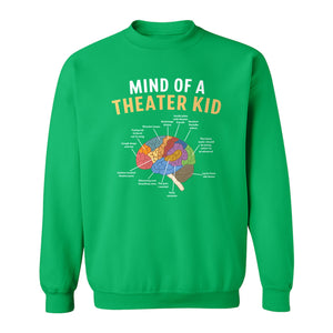 Theater Kid Sweatshirt, Colorful Brain Graphic About Rehearsals and Costumes for Drama Students and Actors