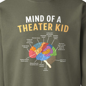 Theater Kid Sweatshirt, Colorful Brain Graphic About Rehearsals and Costumes for Drama Students and Actors