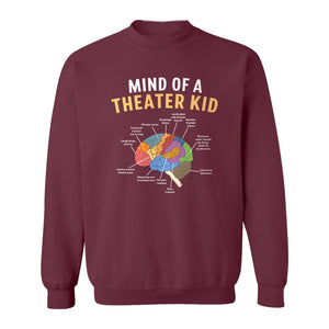 Theater Kid Sweatshirt, Colorful Brain Graphic About Rehearsals and Costumes for Drama Students and Actors