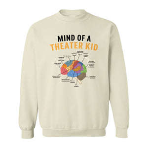 Theater Kid Sweatshirt, Colorful Brain Graphic About Rehearsals and Costumes for Drama Students and Actors