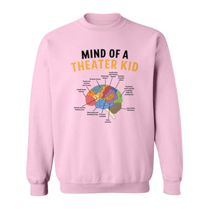 Theater Kid Sweatshirt, Colorful Brain Graphic About Rehearsals and Costumes for Drama Students and Actors