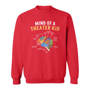 Theater Kid Sweatshirt, Colorful Brain Graphic About Rehearsals and Costumes for Drama Students and Actors