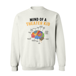 Theater Kid Sweatshirt, Colorful Brain Graphic About Rehearsals and Costumes for Drama Students and Actors