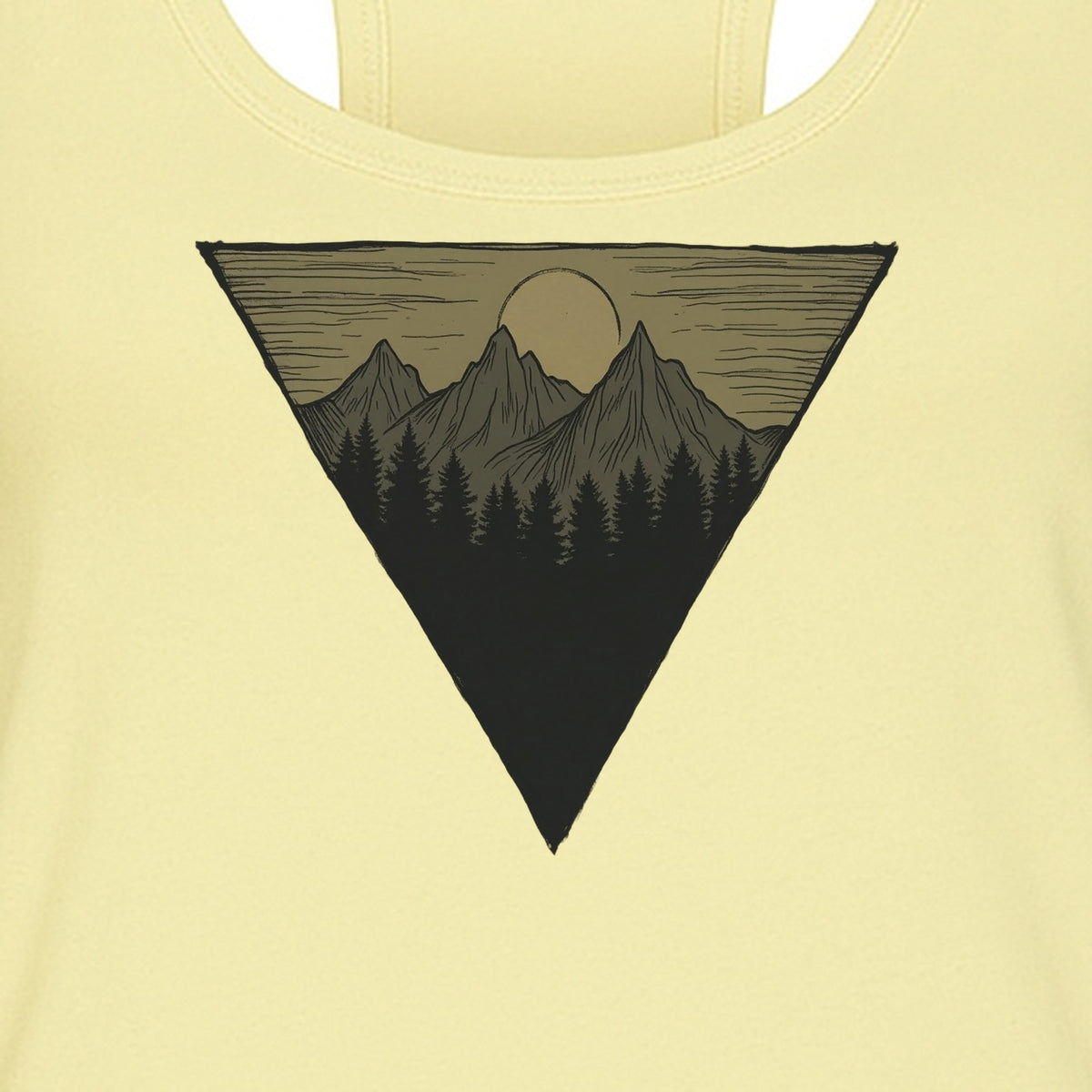 Geometric Moon and Mountain Women's Racerback Tank Top, Outdoor Adventure Landscape Design