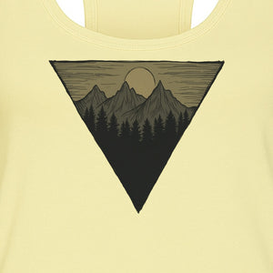 Geometric Moon and Mountain Women's Racerback Tank Top, Outdoor Adventure Landscape Design