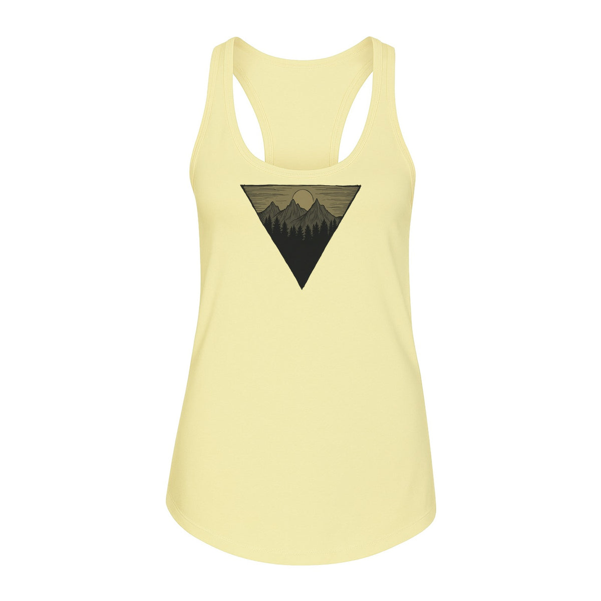 Geometric Moon and Mountain Women's Racerback Tank Top, Outdoor Adventure Landscape Design