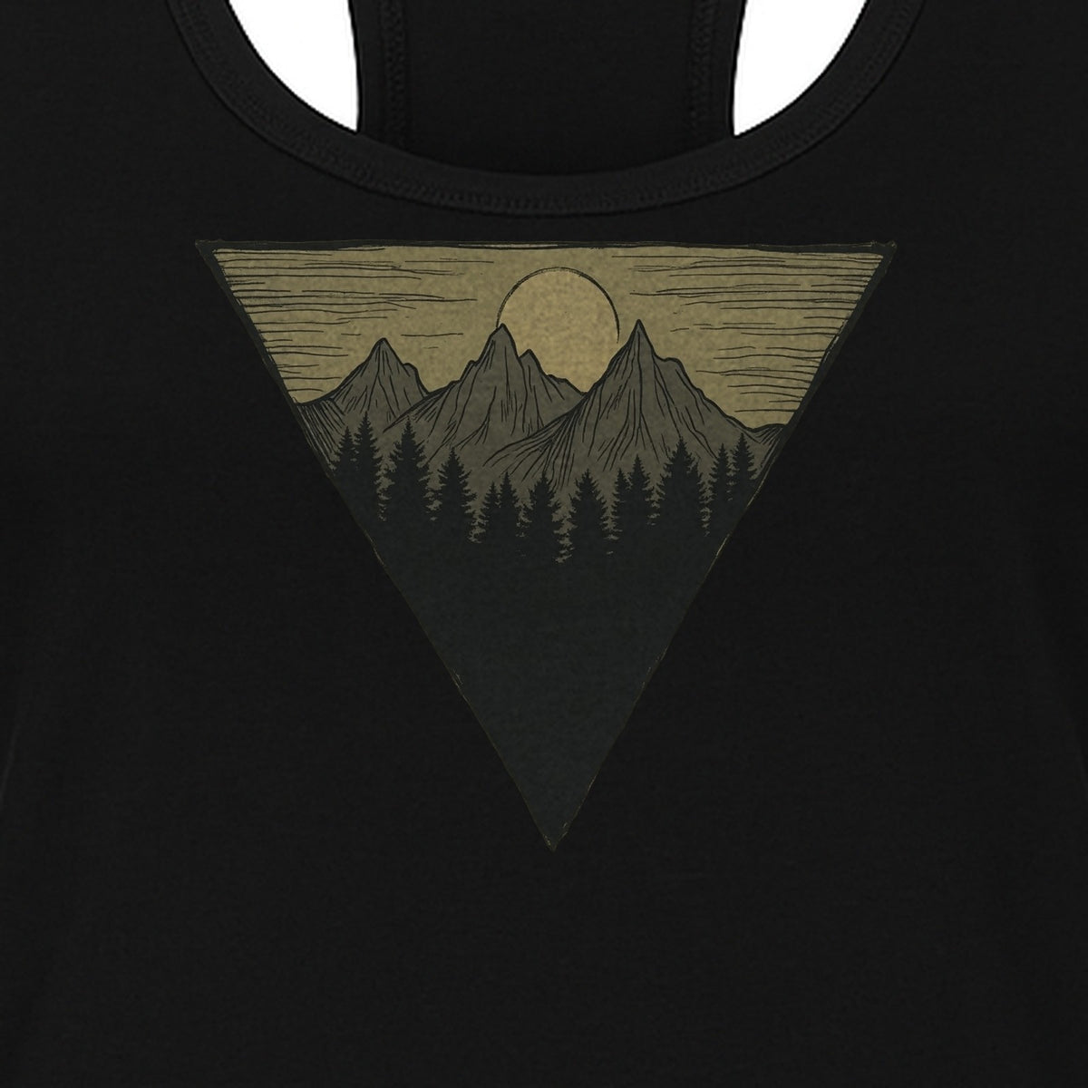 Geometric Moon and Mountain Women's Racerback Tank Top, Outdoor Adventure Landscape Design