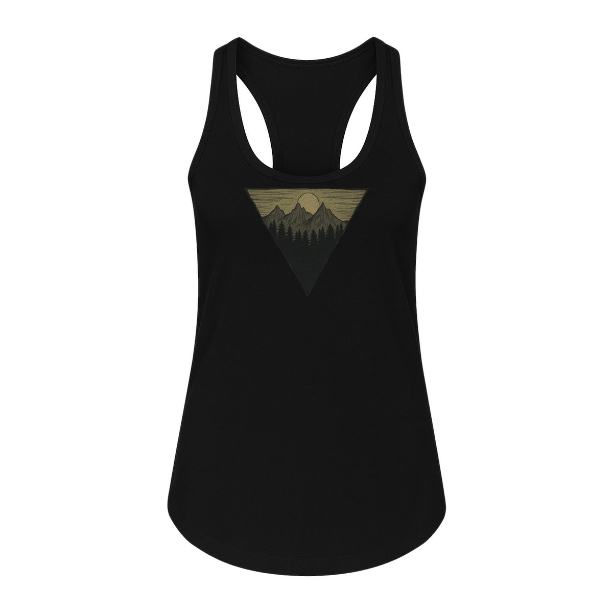 Geometric Moon and Mountain Women's Racerback Tank Top, Outdoor Adventure Landscape Design