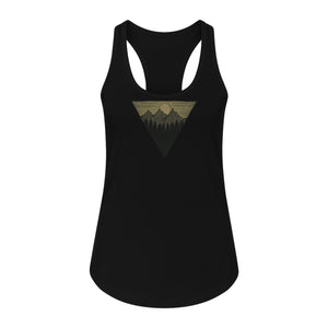 Geometric Moon and Mountain Women's Racerback Tank Top, Outdoor Adventure Landscape Design