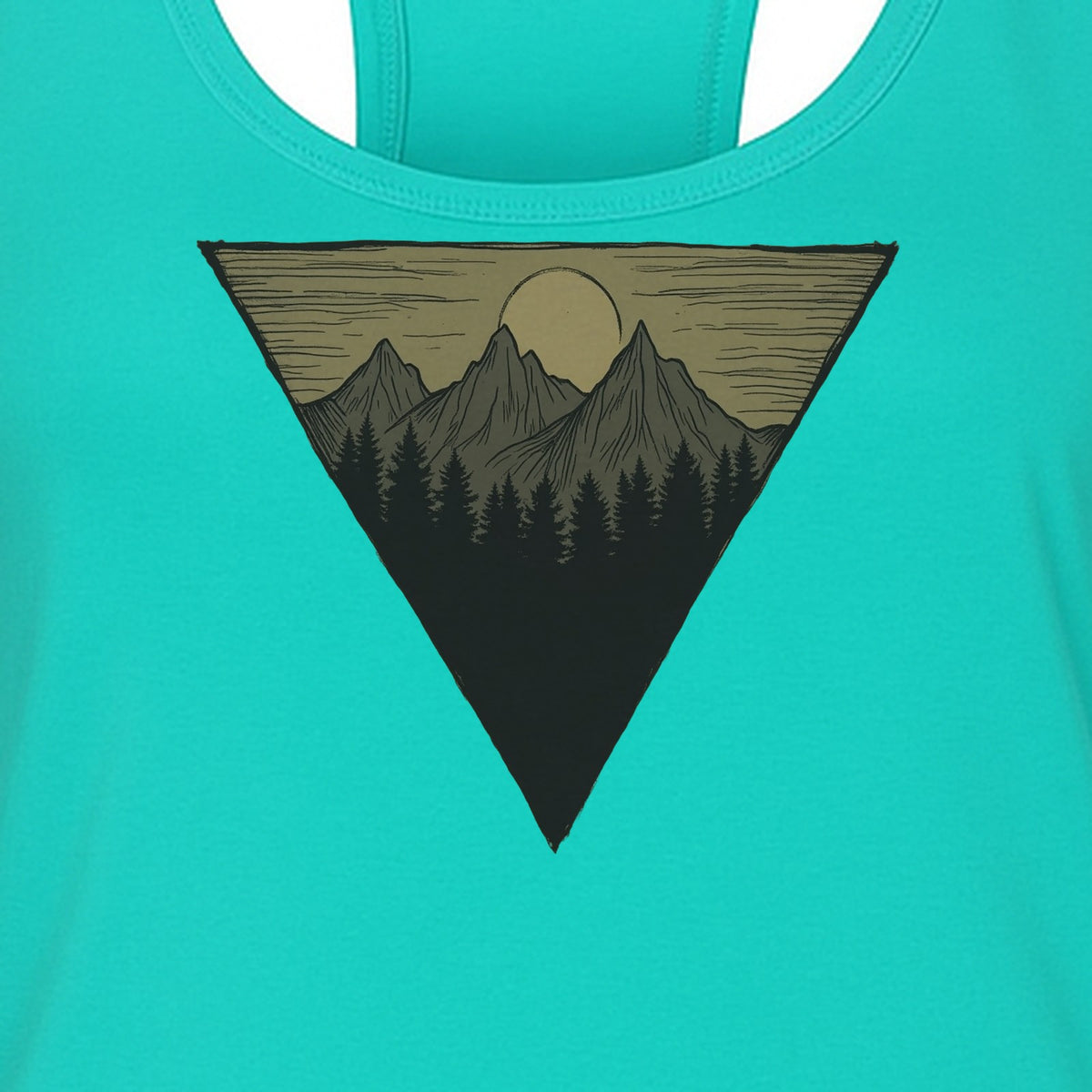 Geometric Moon and Mountain Women's Racerback Tank Top, Outdoor Adventure Landscape Design