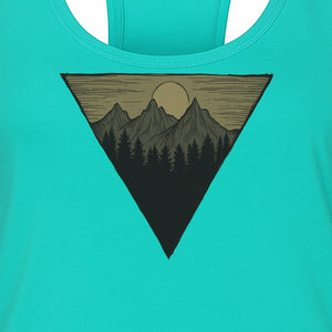 Geometric Moon and Mountain Women's Racerback Tank Top, Outdoor Adventure Landscape Design