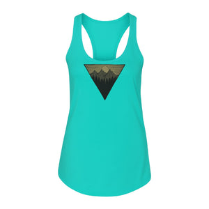 Geometric Moon and Mountain Women's Racerback Tank Top, Outdoor Adventure Landscape Design