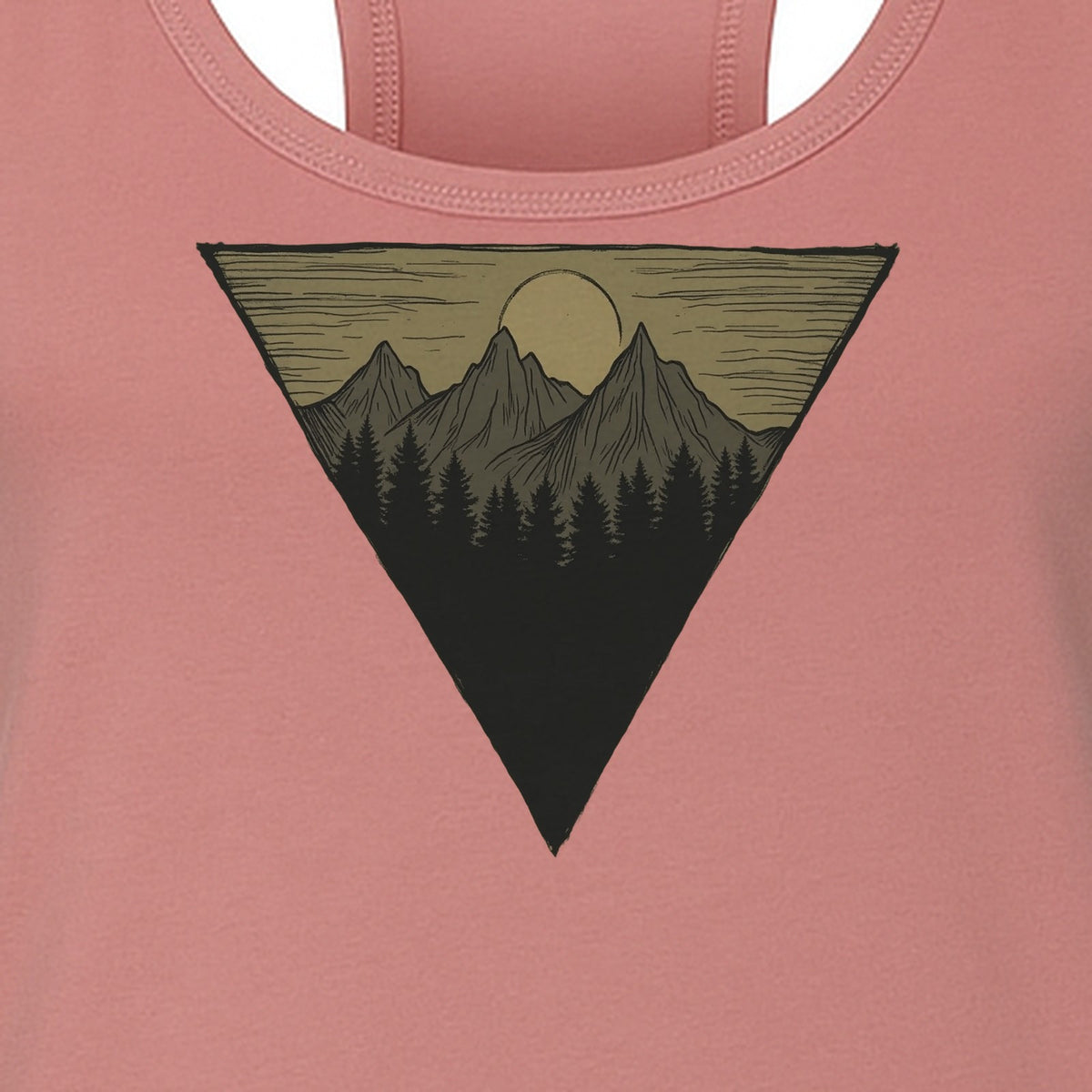 Geometric Moon and Mountain Women's Racerback Tank Top, Outdoor Adventure Landscape Design