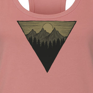 Geometric Moon and Mountain Women's Racerback Tank Top, Outdoor Adventure Landscape Design