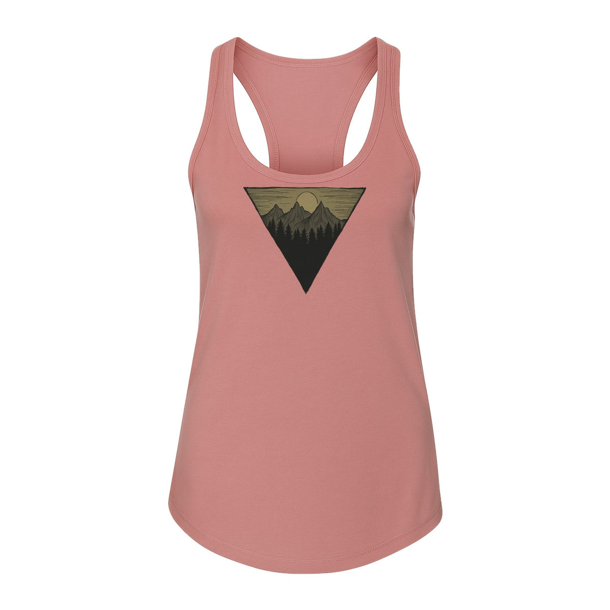 Geometric Moon and Mountain Women's Racerback Tank Top, Outdoor Adventure Landscape Design