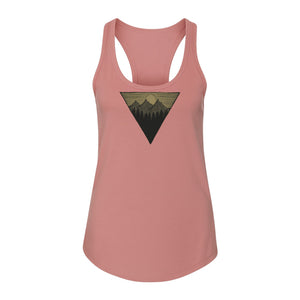 Geometric Moon and Mountain Women's Racerback Tank Top, Outdoor Adventure Landscape Design